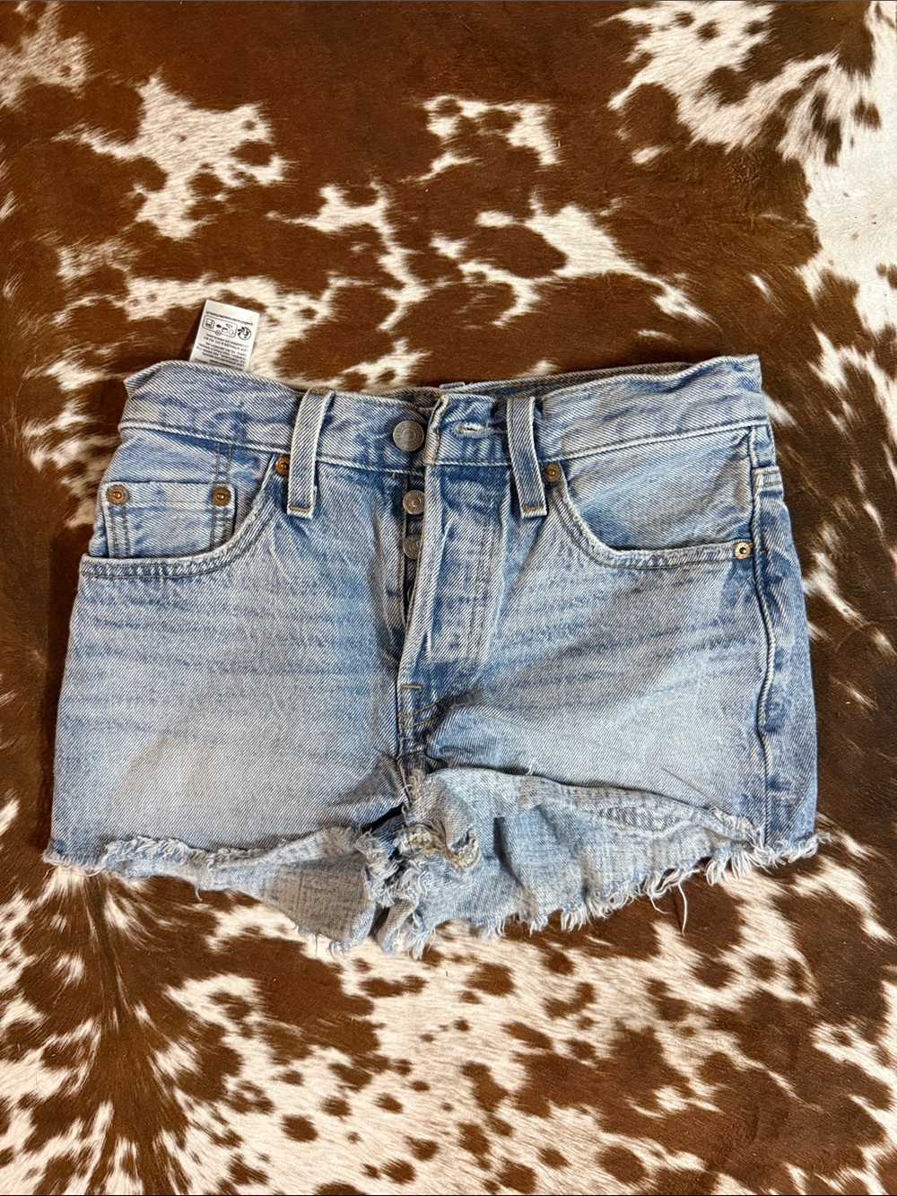Levi's Light Wash Frayed Hem Denim Shorts